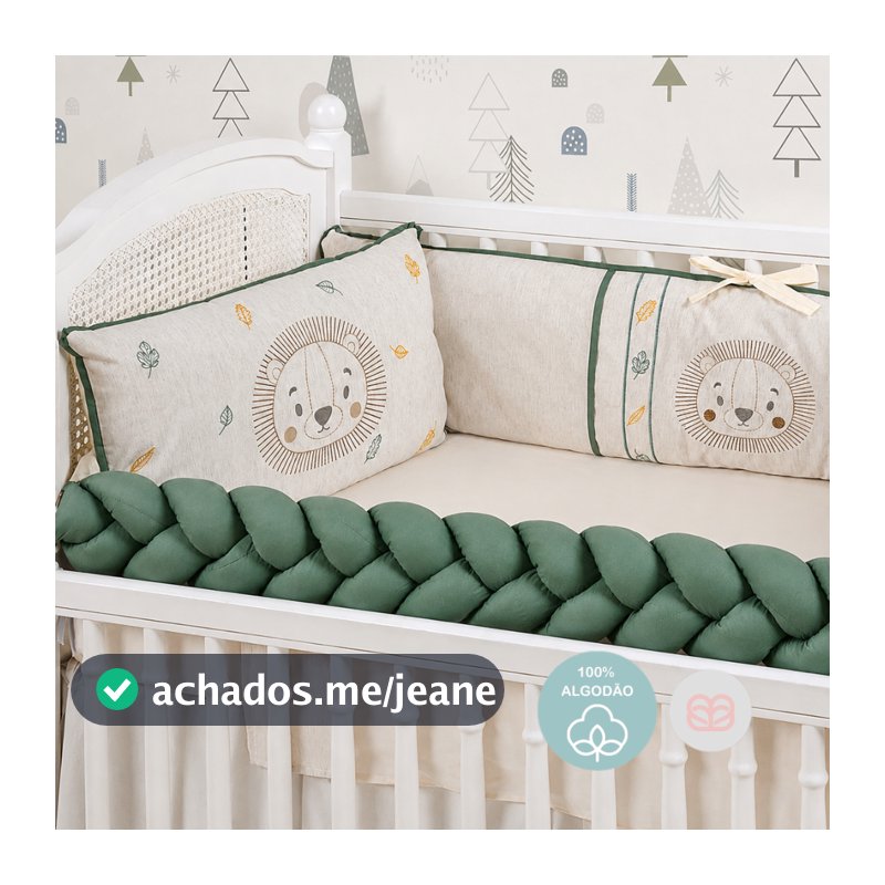 Kit Berço Americano Leon Safari Linho Menino Menina 8 Peças 100% Algodão Bordado Luxo