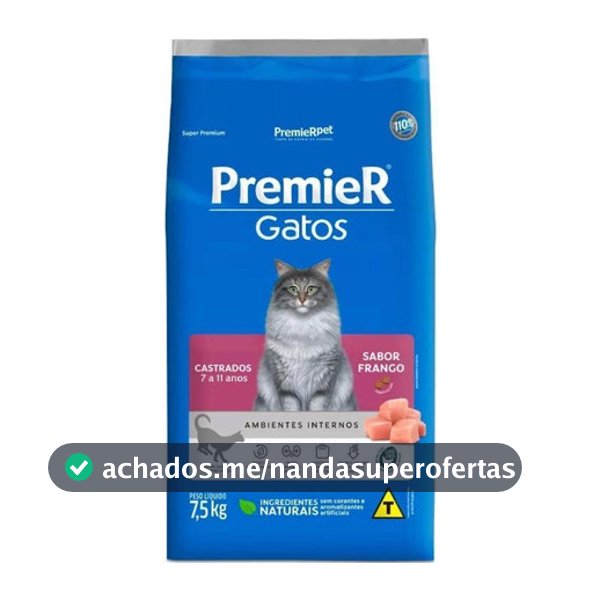 Ração Premier Gato Castrado 7 A 11 Anos Sabor Frango 7,5kg