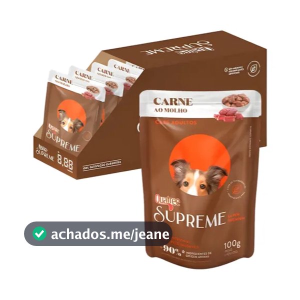 Caixa 18 UND Sachê Quatree Supreme Adulto Carne Super Premium 100 gr