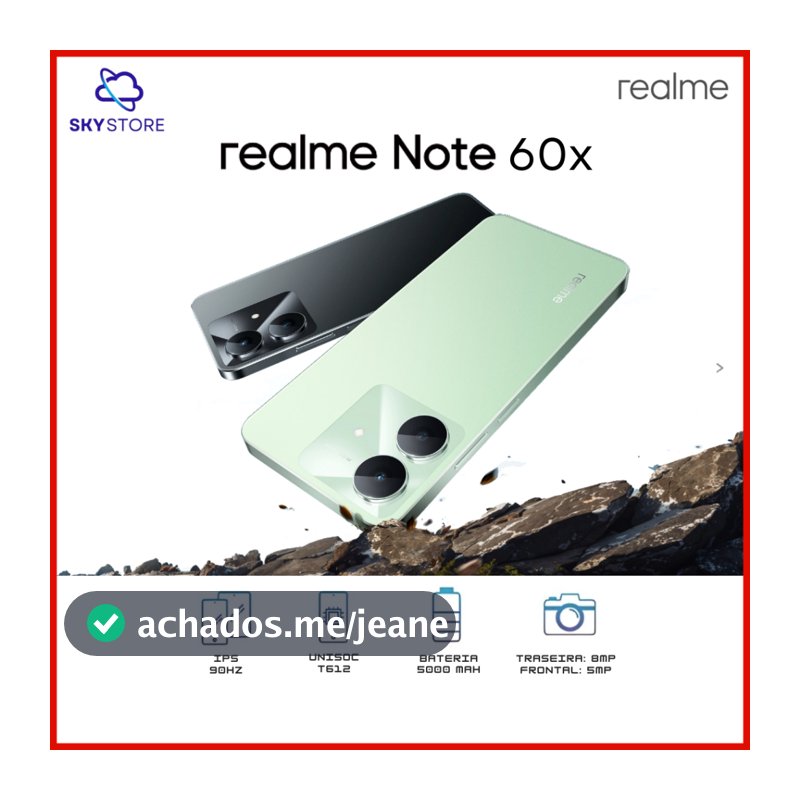 Realme Note 60X 4G, 128GB/4GB RAM - 64GB/3GB RAM, Processador Unisoc T612, Bateria 5000Mah, Novo, Versão Global