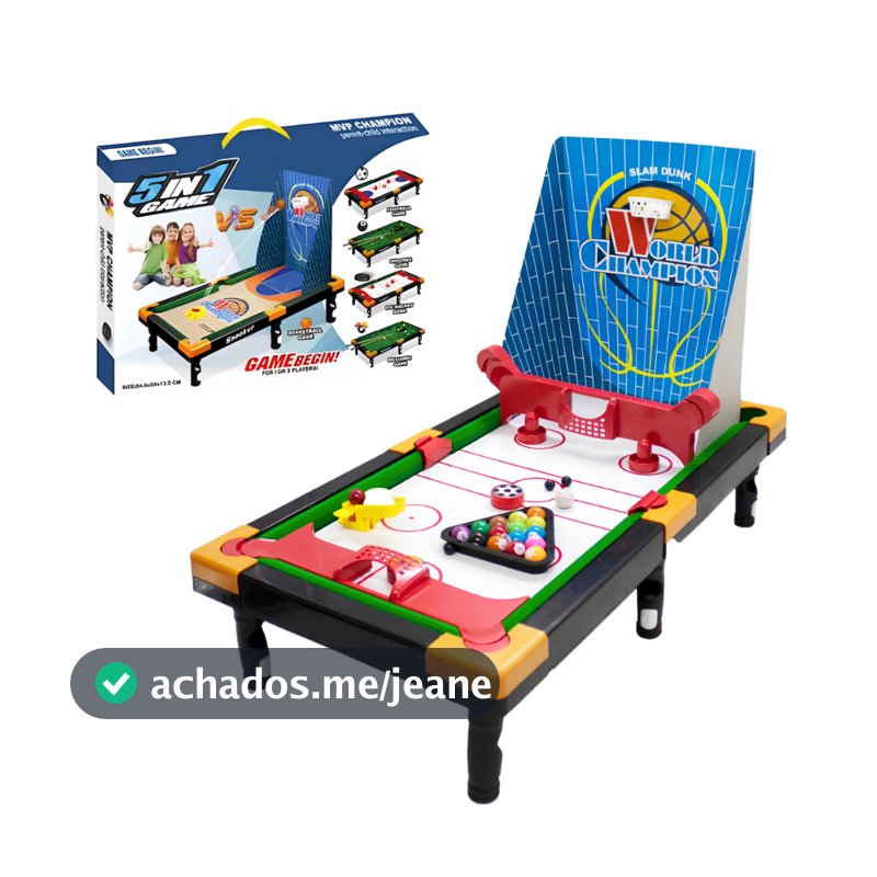 Mesa Multijogos 5 em 1 Mesa de Bilhar Mini Sinuca Aerogame Air Hockey Jogo de Basquete Jogo de Futebol