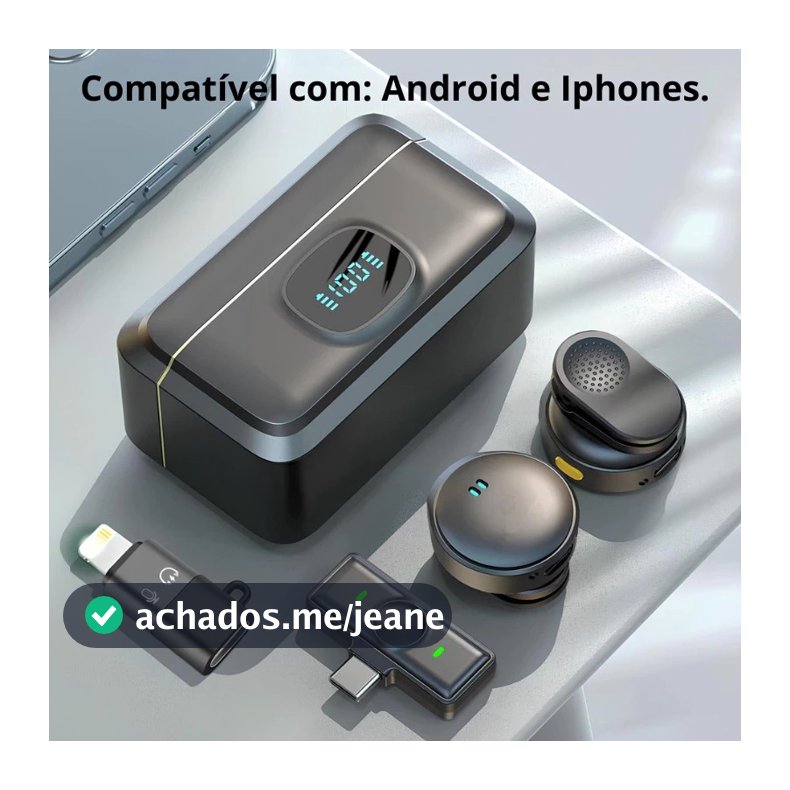 Microfone Lapela Magnético Sem Fio Duplo | Redução de Ruído, Estojo de Carga, Ideal para Live, Gravação e Entrevistas