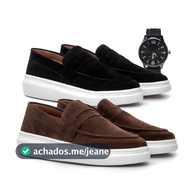 Kit 2 Pares Mocassim masculino Moda Elegante Masculino Fino Moderno Com relógio