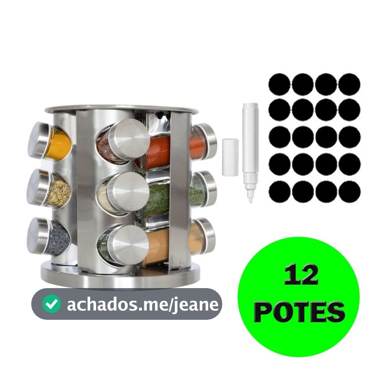 Porta Tempero Inox 12 Potes Com Adesivos E Caneta Porta Condimento Com Base Giratória 360°
