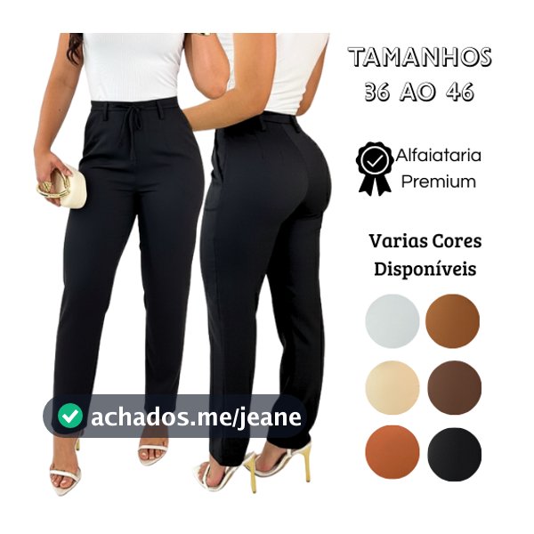 Calca Alfaiataria Feminina Skiny Cintura Alta com Bolsos Cinto Cores Têndencias Moda