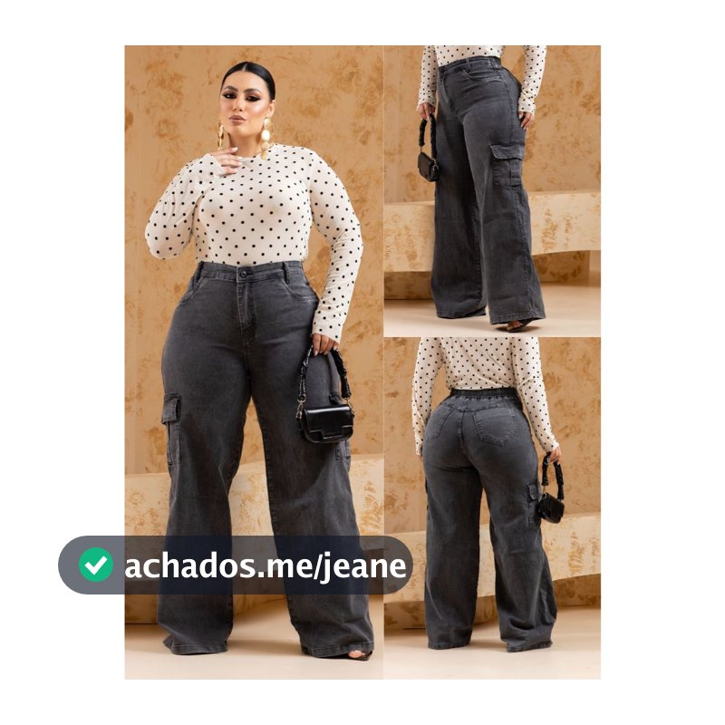 calça cargo jeans feminino wide leg plus size marmorizada cintura elástica tecido com elastano premium