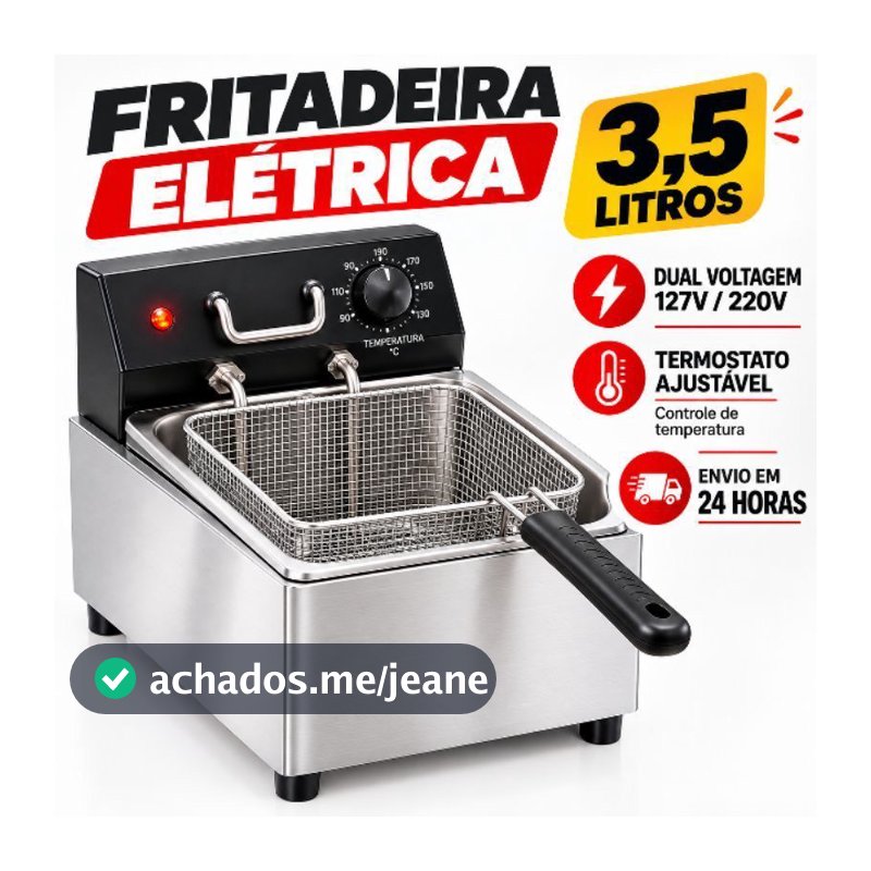 Fritadeira elétrica industrial 3.5 litros Cuba removível com cesto de fritura salgados batata frita