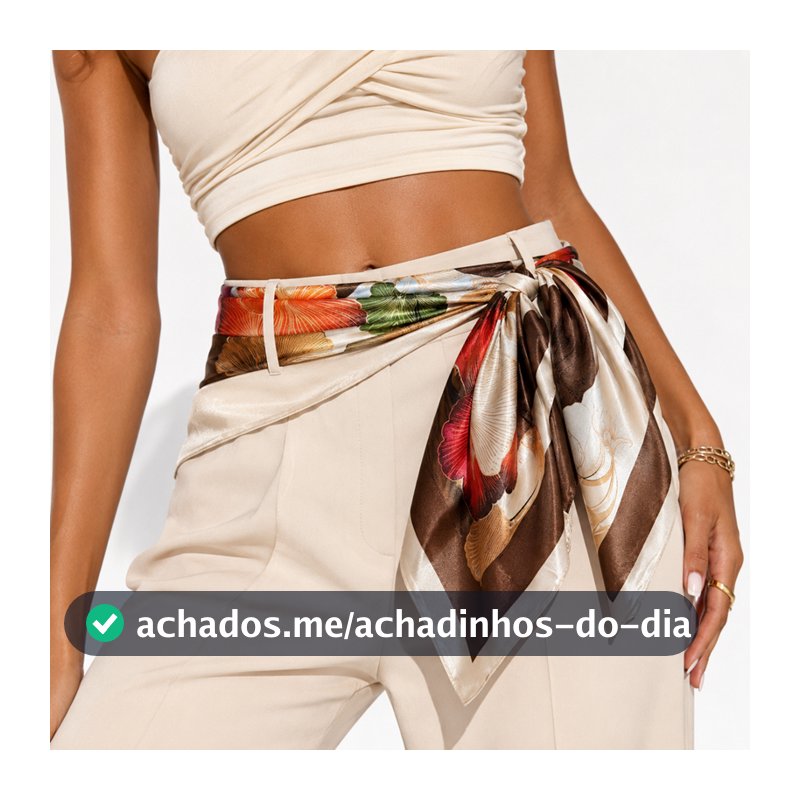 Lenço Quadrado Feminino 90x90 cm Estampado para Usar como Cinto em Calça, Vestido, Saia e Shorts
