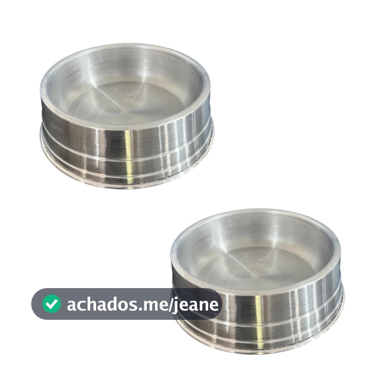2 Comedouro Em Alumínio Polido Para Cachorro De Grande Porte 1400 ml Ração e Agua