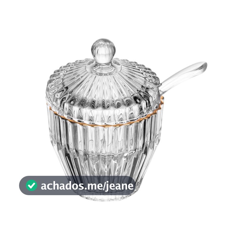 Açucareiro de Cristal com Fio de Ouro Império 8cm Wolff - Porta Açúcar com Tampa de Mesa Posta