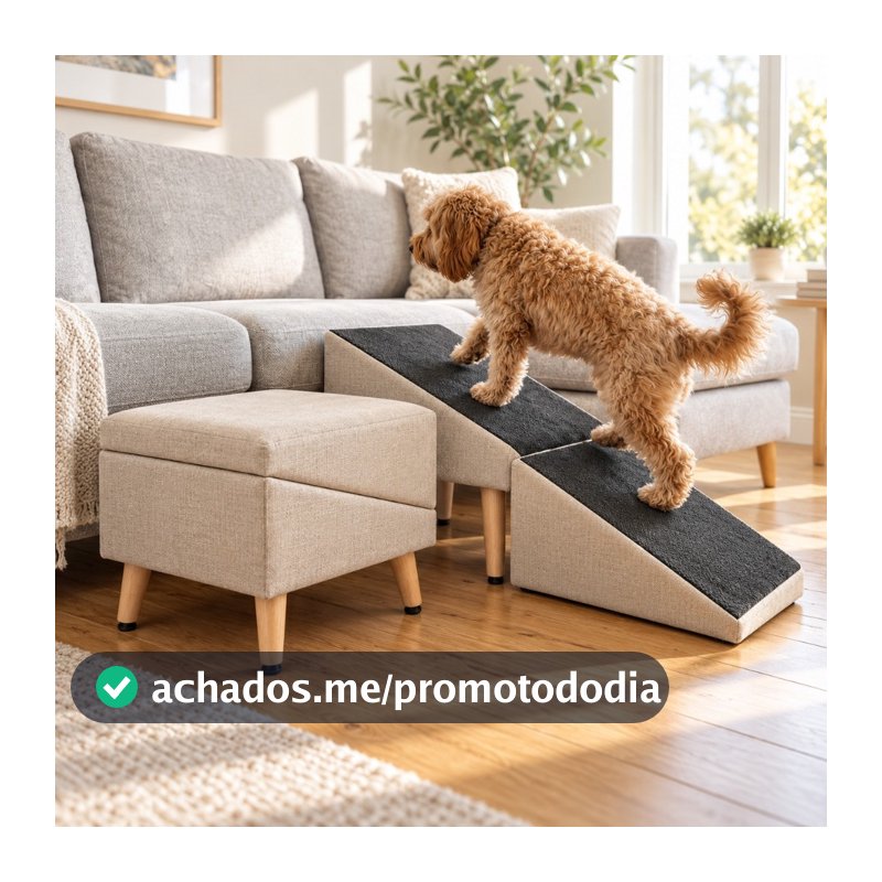 Pufe Rampa Pet 2 em 1 para Cachorro e Gato – Ajuda seu Pet a Subir no Sofá com Conforto e Segurança