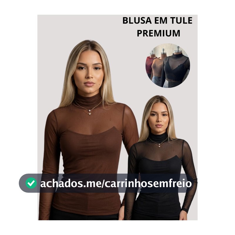 Blusa Tule Feminina Gola Alta Manga Longa Transparente Segunda Pele Elegante Moda Inverno Premium  2️⃣
