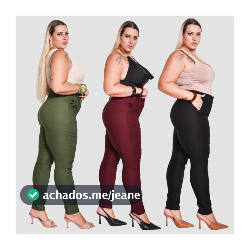 Calça Plus Size Social Super Elegante Ziper Frontal 2 Botões Tecido Bengaline Modelador Reduz Pouchete Levanta Bumbum