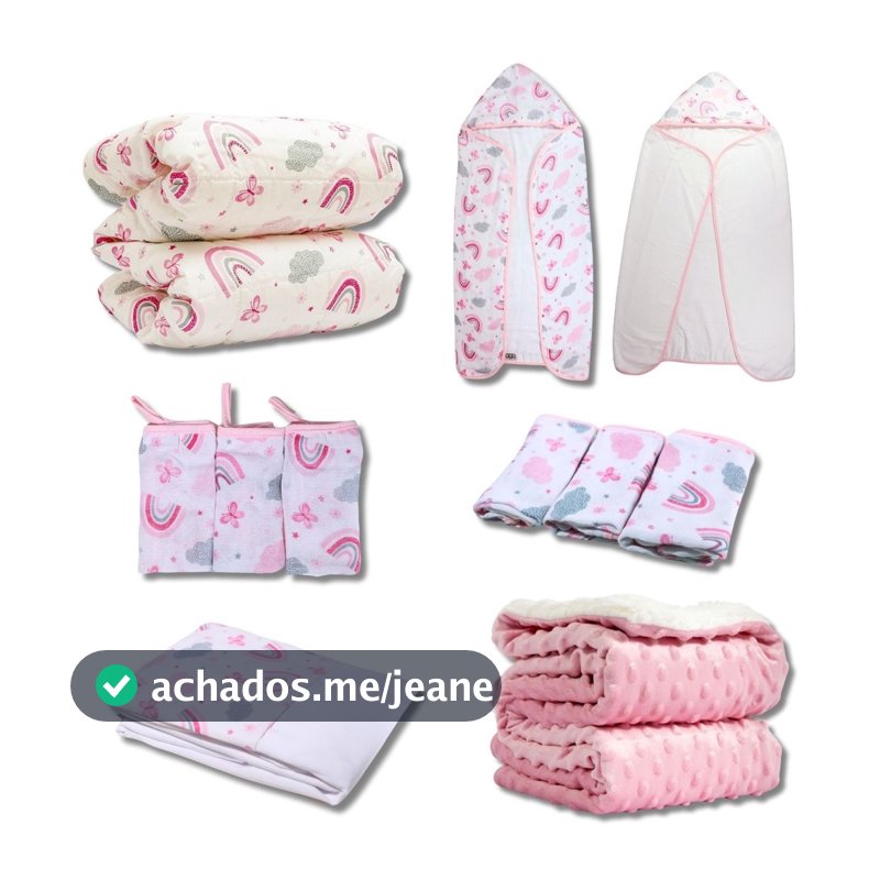 Kit de Enxoval Coordenado 13 Peças Arco Íris Rosa