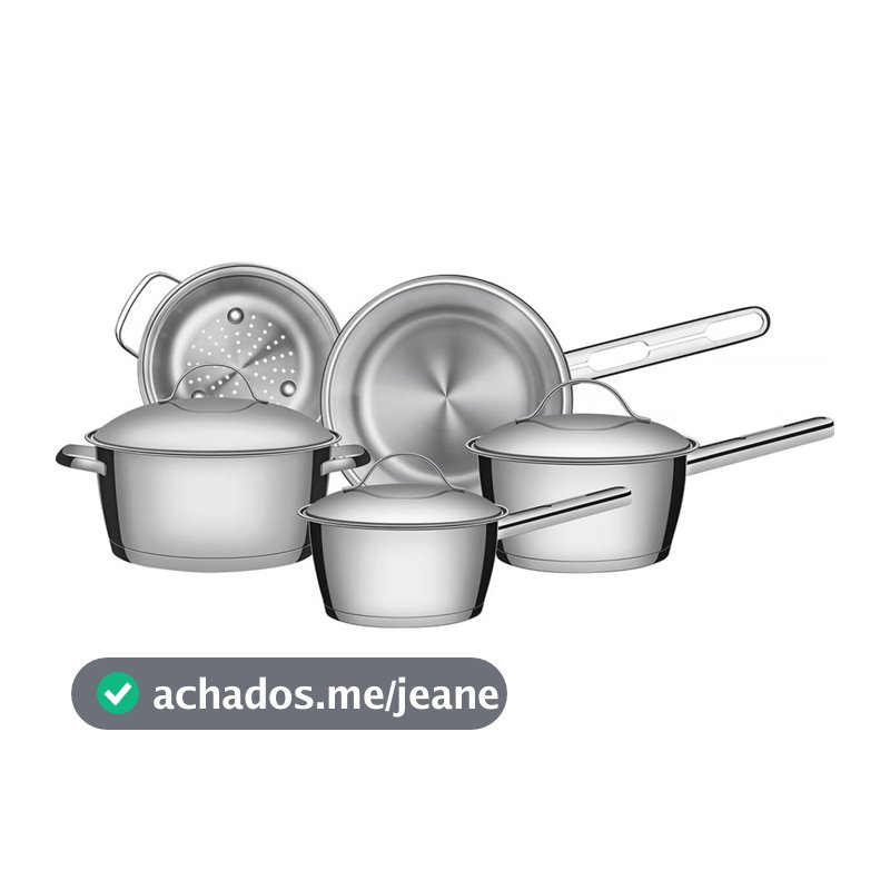 Jogo de Panelas Tramontina Allegra em Aço Inox com Fundo Triplo e Tampas de Inox 5 Peças - 65650280