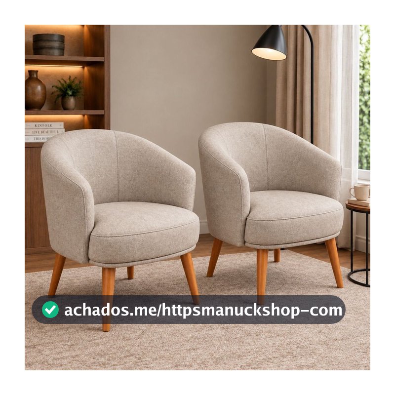 Kit 2 Poltronas Decorativa Linho Premium Base Madeira Maciça Luiza