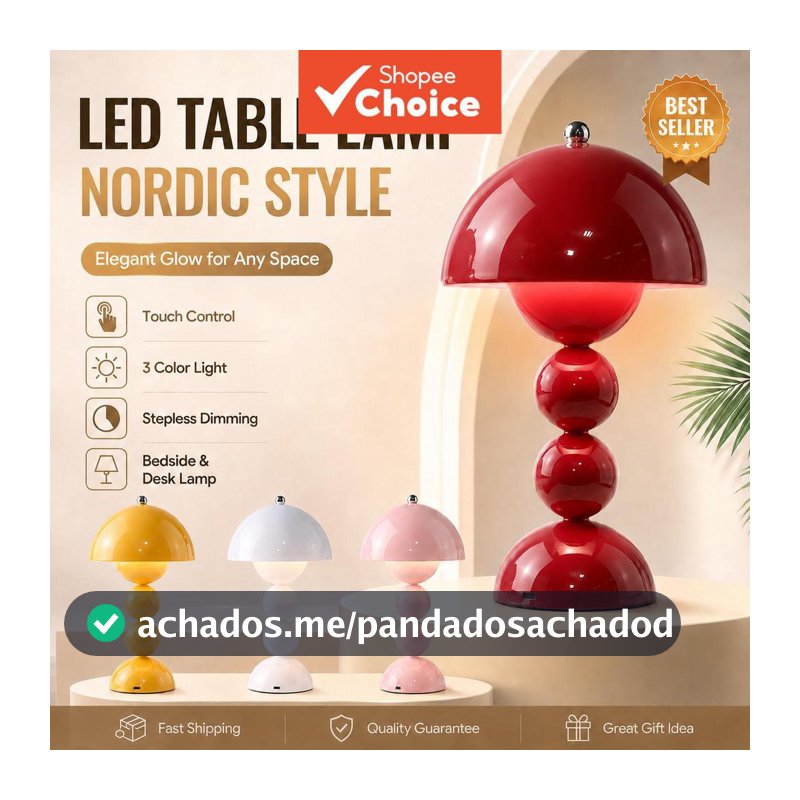 Luminária de Mesa Cogumelo com Proteção para os Olhos, Recarregável via USB, Ideal para Quarto, Estudo e Escritório, Luz