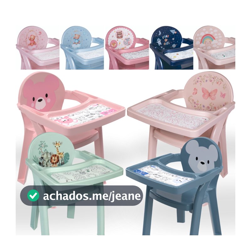 Poltrona de Alimentação Plasutil Infantil Portátil Cadeira Refeição Para Bebê Com Bandeja Para Colorir - Azul e Rosa