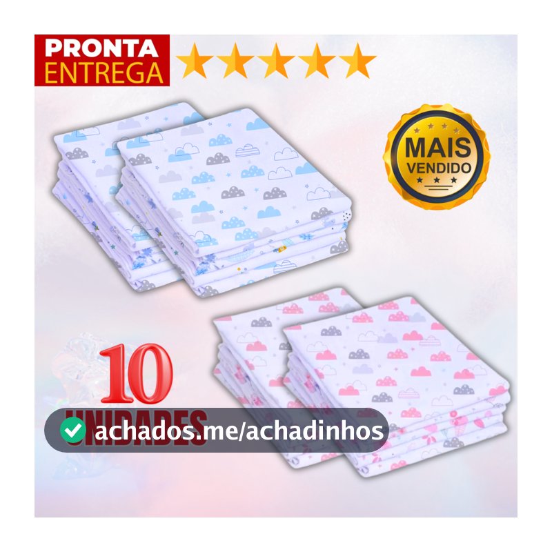 Kit 10 Unidades Fralda De Pano Estampada 60 x 60 Enxoval Infantil Bebê Menino Menina