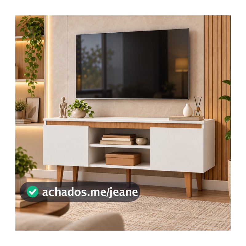 Rack Multiuso Branco Com Portas e Prateleira Pés Para Sala Organizadora ByHouse