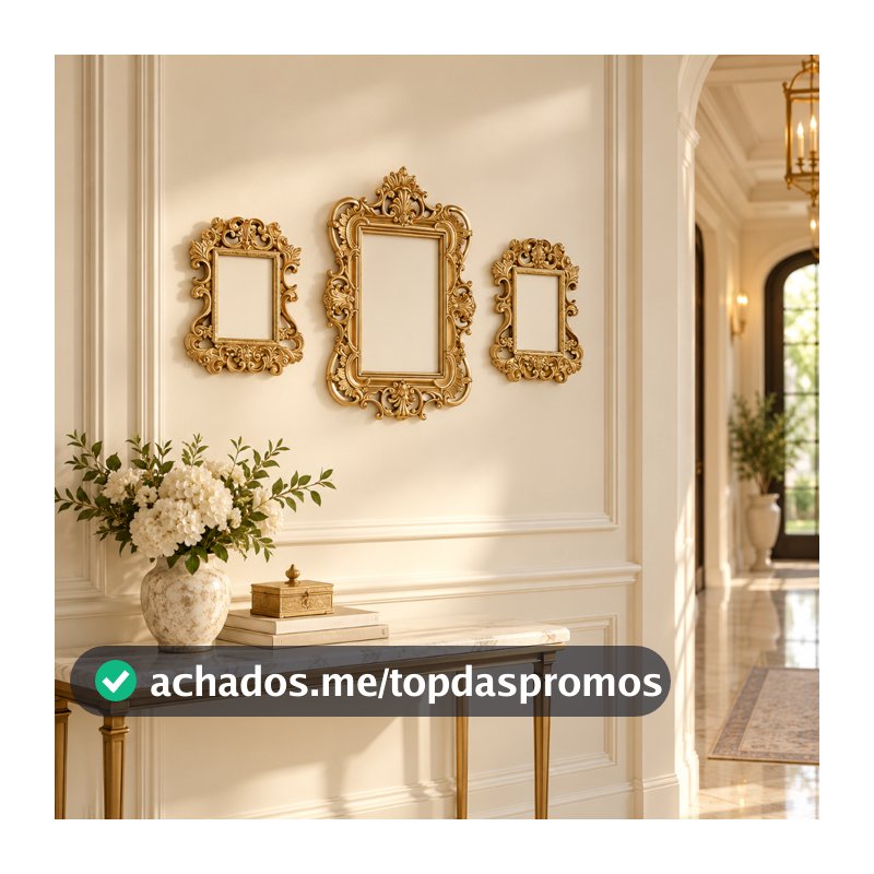 Kit C/ 3 Molduras Decorativas Vintage Provençal Lembrancinha Resina Dourado Delicada S/Espelho
