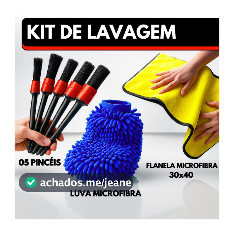 Kit Automotivo Flanela de Microfibra 30x40cm + 05 Pincel Detalhamento + Luva Microfibra