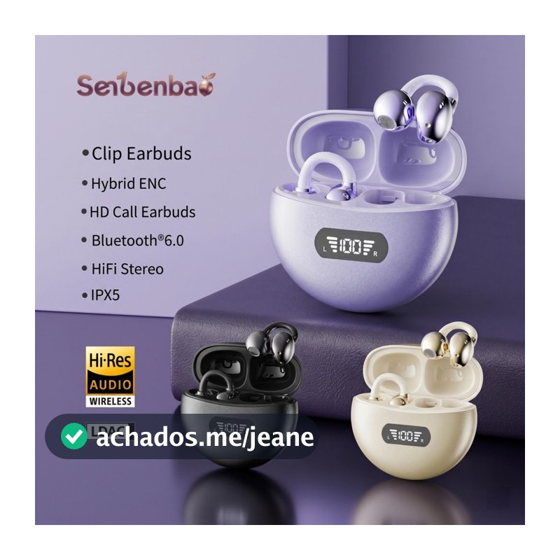 Senbenbao Fones De Ouvido Q71 Bluetooth Com Clipe BT 6.0 HD Chamada ENC Cancelamento De Ruído LED Power Display Bateria