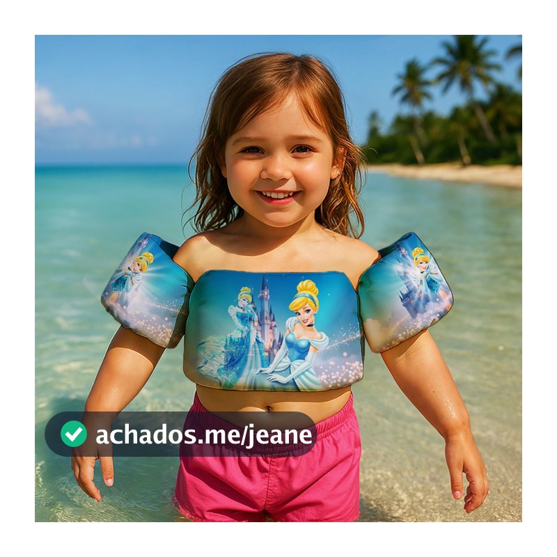 Boia de Braço Colete Infantil para Nadar Praia Piscina Estampa Desenho Princesas Ana Elsa Ariel