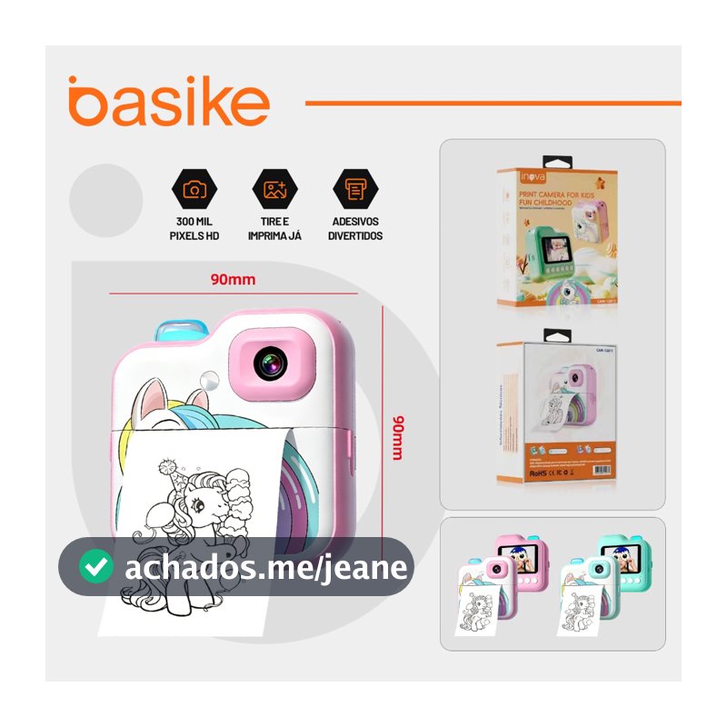 BASIEK x INOVA Câmera Instantânea Infantil Tela Digital Hd Divertida Jogos Foto Instantânea Portatil Presentes Viagem