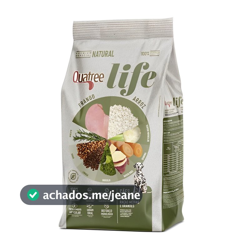 Ração Quatree Life Para Cães Adultos porte Médio e Grande sabor frango e arroz 15kg