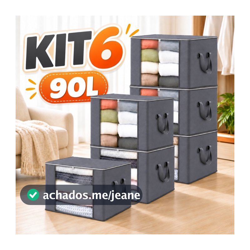 Kit 1 a 6 Caixa Sacos Organizadores 90L Grandes com Janela Transparente Anti-Poeira e Anti-Mofo para Roupas e Edredom