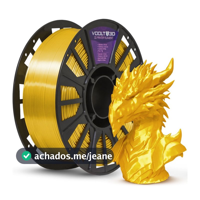 Filamento PLA Dourado V-Silk Voolt3D 1Kg 1,75mm para Impressora 3D FDM