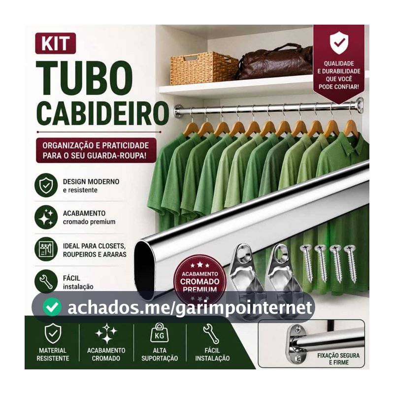 KIT TUBO CABIDEIRO - AÇO CROMADO Guarda-Roupa, Armário quarto