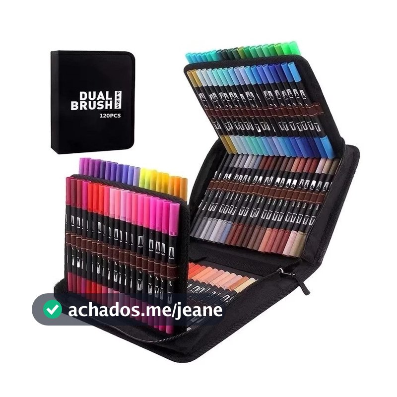 Kit60/80/100/120 Cores Caneta 2 em1 Brush Lettering e Ponta Fina Dual Pen Canetinha Colorir Desenho
