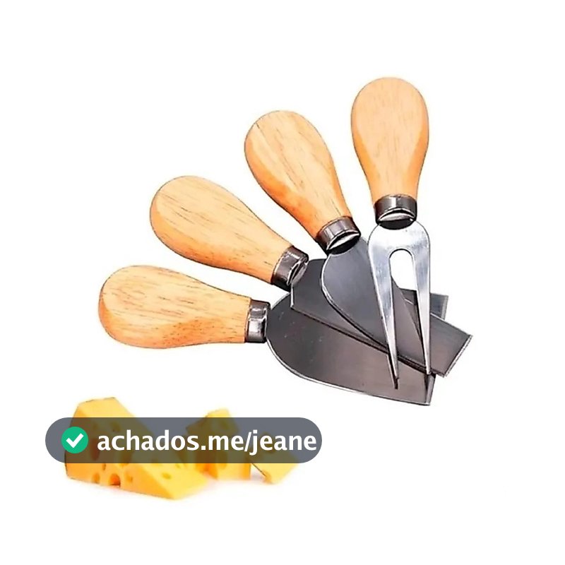 Jogo De Corta Queijo Provolone E Parmesão - 4 Peças Inoxidável Jogo De Utensílios Facas Espatula Garfo Com Cabo De Bambu
