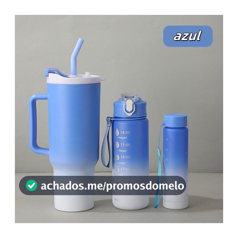 Kit 3 Garrafa Copo Agua Squeeze C/ Adesivos Lembretes beber Agua Tendencia NOVA