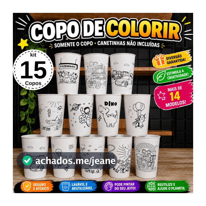 Copo Lembrancinha de Aniversário Kit 15 Copos de Colorir Lembrancinhas de Aniversário Para Crianças