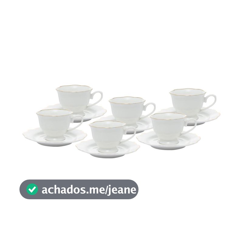 Conjunto 6 Xícaras de Café Wolff Maldivas Porcelana Detalhes em Ouro 80ml Elegantes Para Mesa Posta e Presente Cafezinho