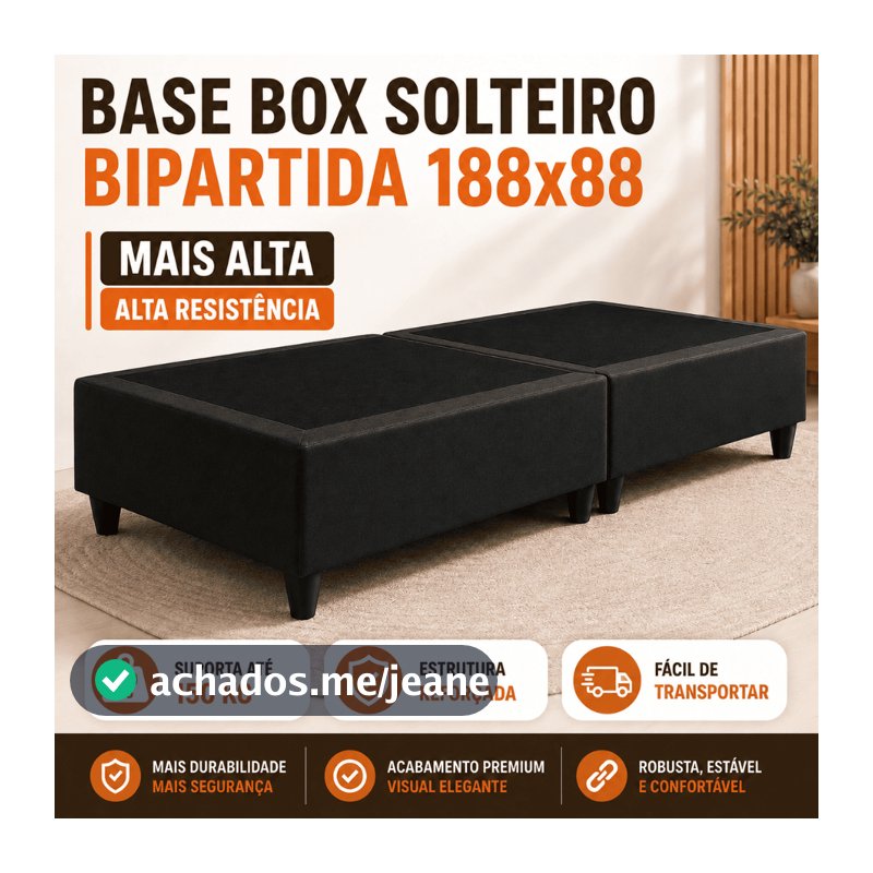 Base Cama Solteiro Box 188x88 Para Colchão Estrutura Reforçada Revestida Moderna Ideal Para Quarto Apartamento