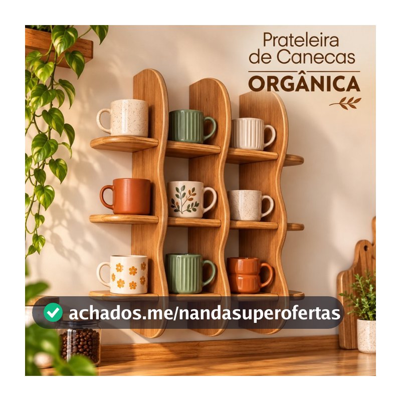 PRATELEIRA DE CANECAS ORGANICA MDF 15MM ORGANIZADOR DE COZINHA PAREDE