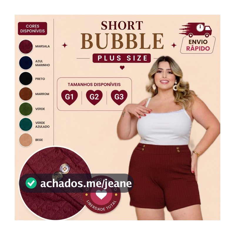 Short Feminino Bubble Plus Size - Envio Rapido