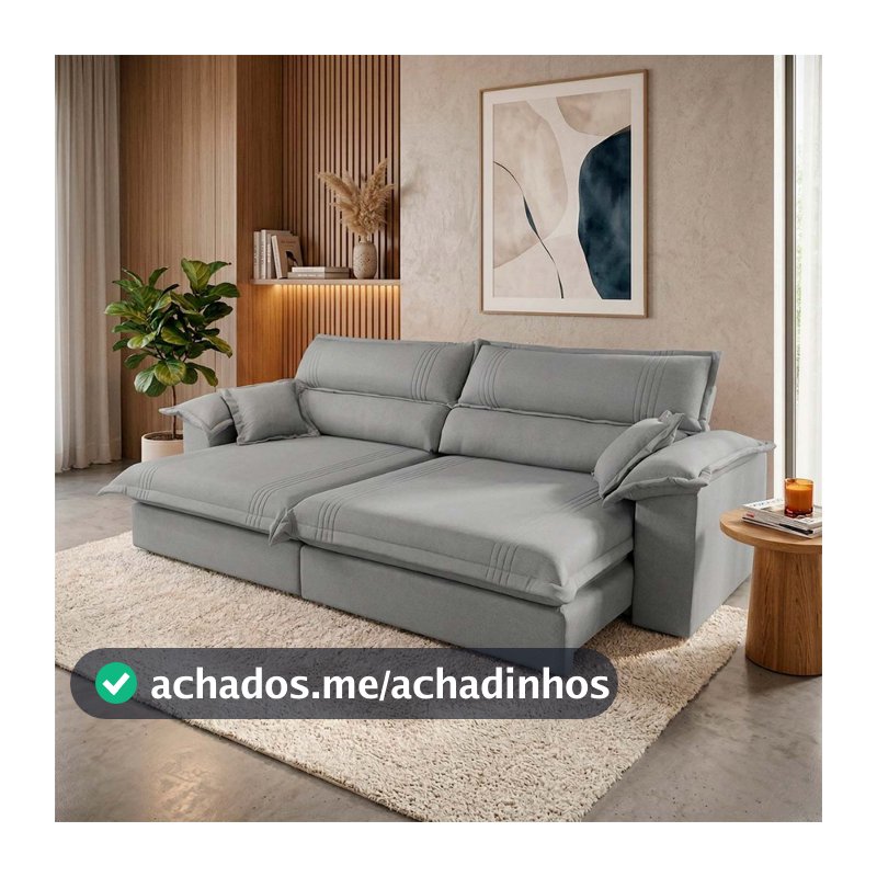 Sofá Retrátil Reclinável 2,30m Nivus Cinza c/ Molas Ensacadas - King House