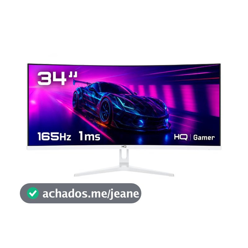 Monitor Gamer 34" Curvo Branco 1ms, 165Hz, UltraWide (QHD) - 3440x1440 AMD FreeSync, HDMI, DP, HQ Premium HQW34C16