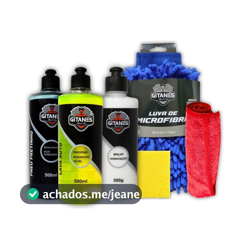 Kit Lavagem Limpeza Auto Shampoo Cremoso Rende Muito Pretinho Brilho Silicone Plastico Interno Luva + Pano Microfibra