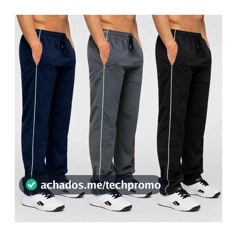 Kit 3 Calças Masculina Tactel Lisa Com Bolsos Esporte Caminhada Academia Frio