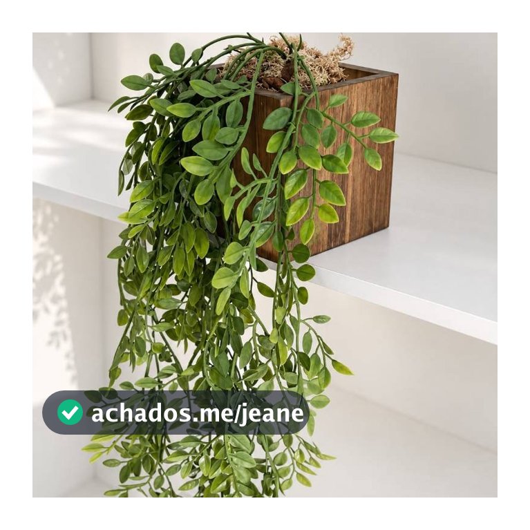 Arranjo de Planta Artificial Folhagem Pendente com Vaso de Madeira - Decoração de Prateleiras Nichos Estantes