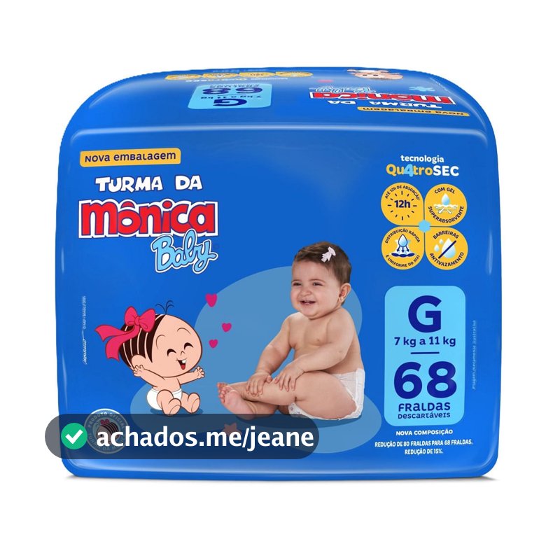 Fralda Turma da Mônica Baby G 68 Unidades