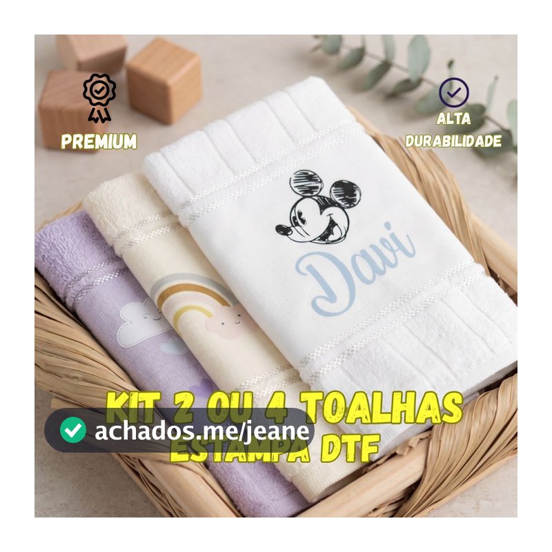 Kit 2 ou 4 Toalhas de Boca Infantil Personalizadas com Estampa DTF e Nome