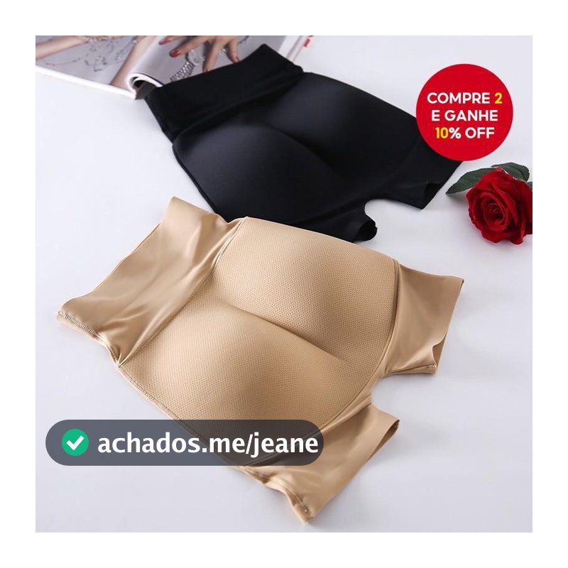 Calcinha Cintura Alta Com Almofadas Preta/Bege Modeladora Sem Costura, Levanta Bumbum E Confortável.