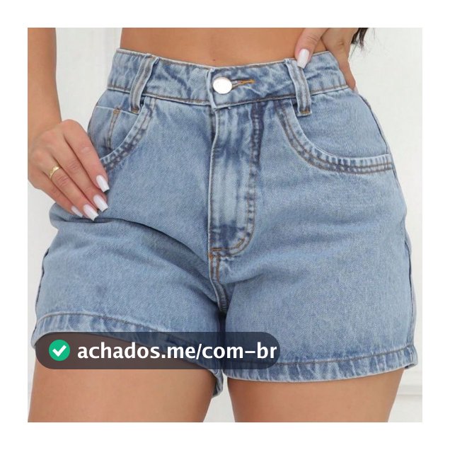 Short Jeans Feminino Marmorizado Sem Lycra Cintura Alta com Bolsos Compridinho Soltinho Confortável
